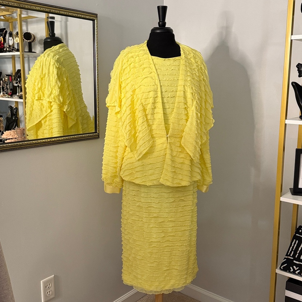 3 PC Yellow Ruffled Women's Skirt Suit